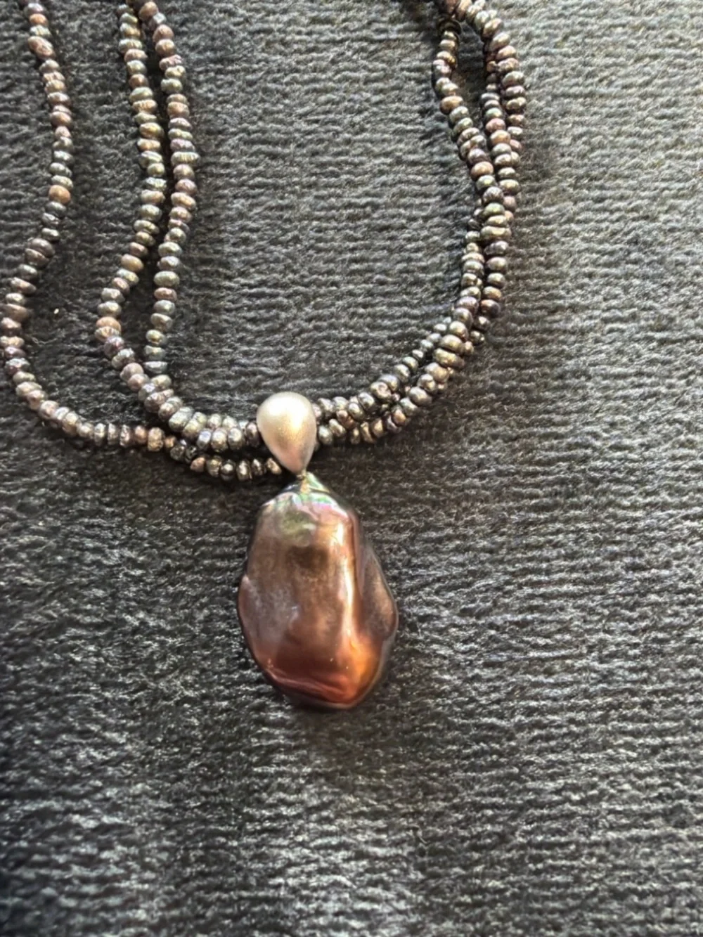 NIB Honora Multi-Strand Chocolate Seed Pearl Necklace w/Baroque Pearl Pendant - Picture 2 of 6